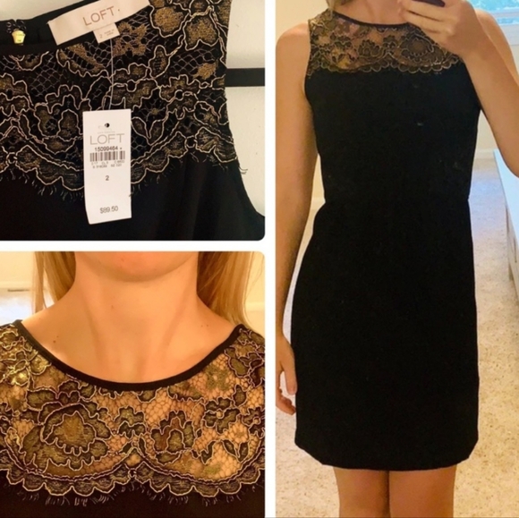 LOFT Gold Yoke Sheath Black Cocktail Dress - Picture 8 of 8
